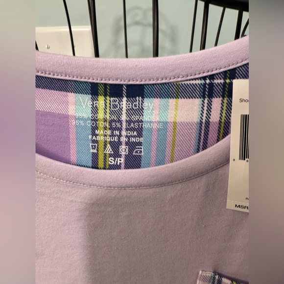 New Vera Bradley pajama top Amethyst Plaid Purple Women Small S shirt - Picture 3 of 11